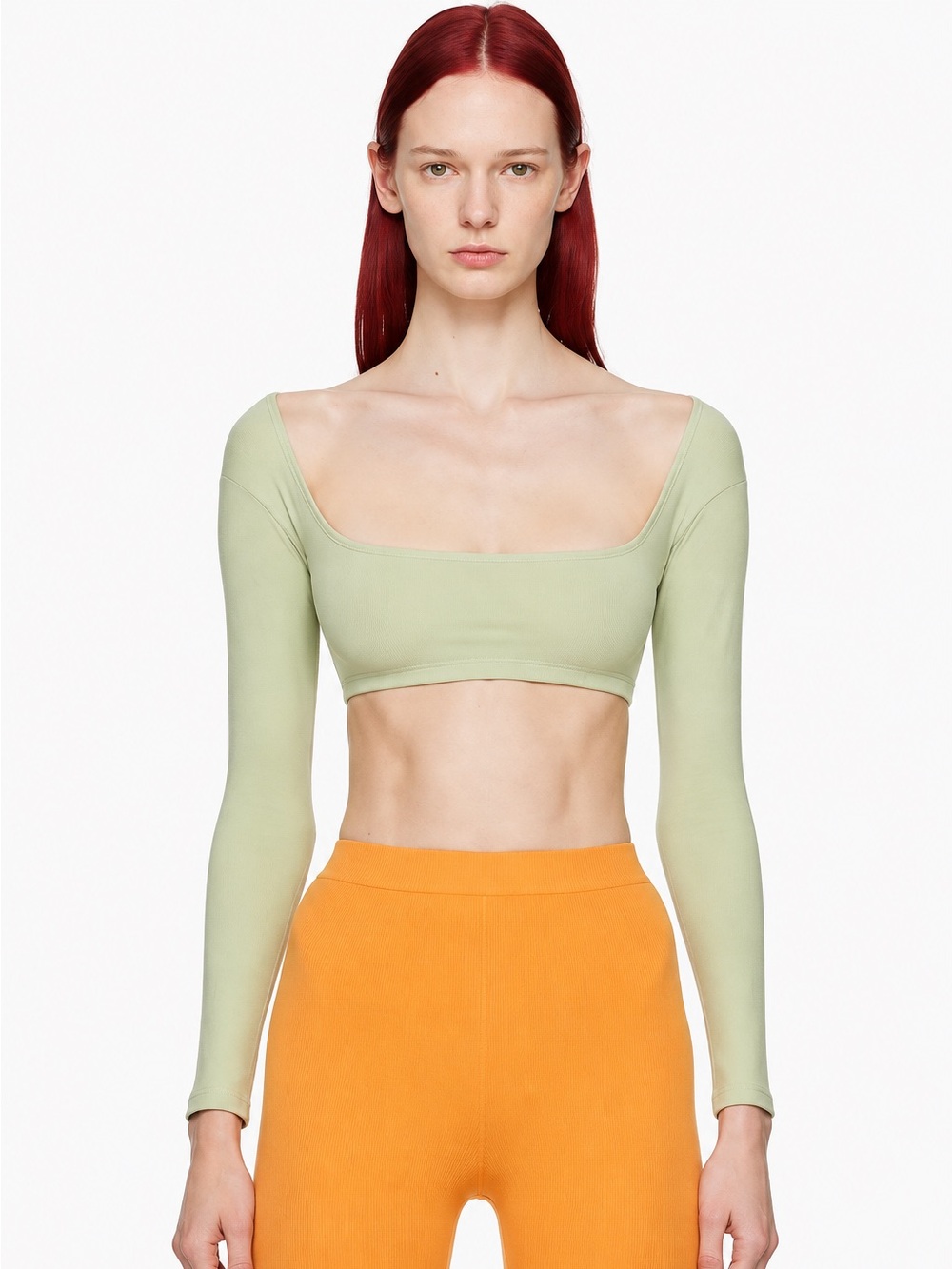 NWT GIL RODRIQUEZ Cotton Sage Green Long-Sleeve Cropped Top